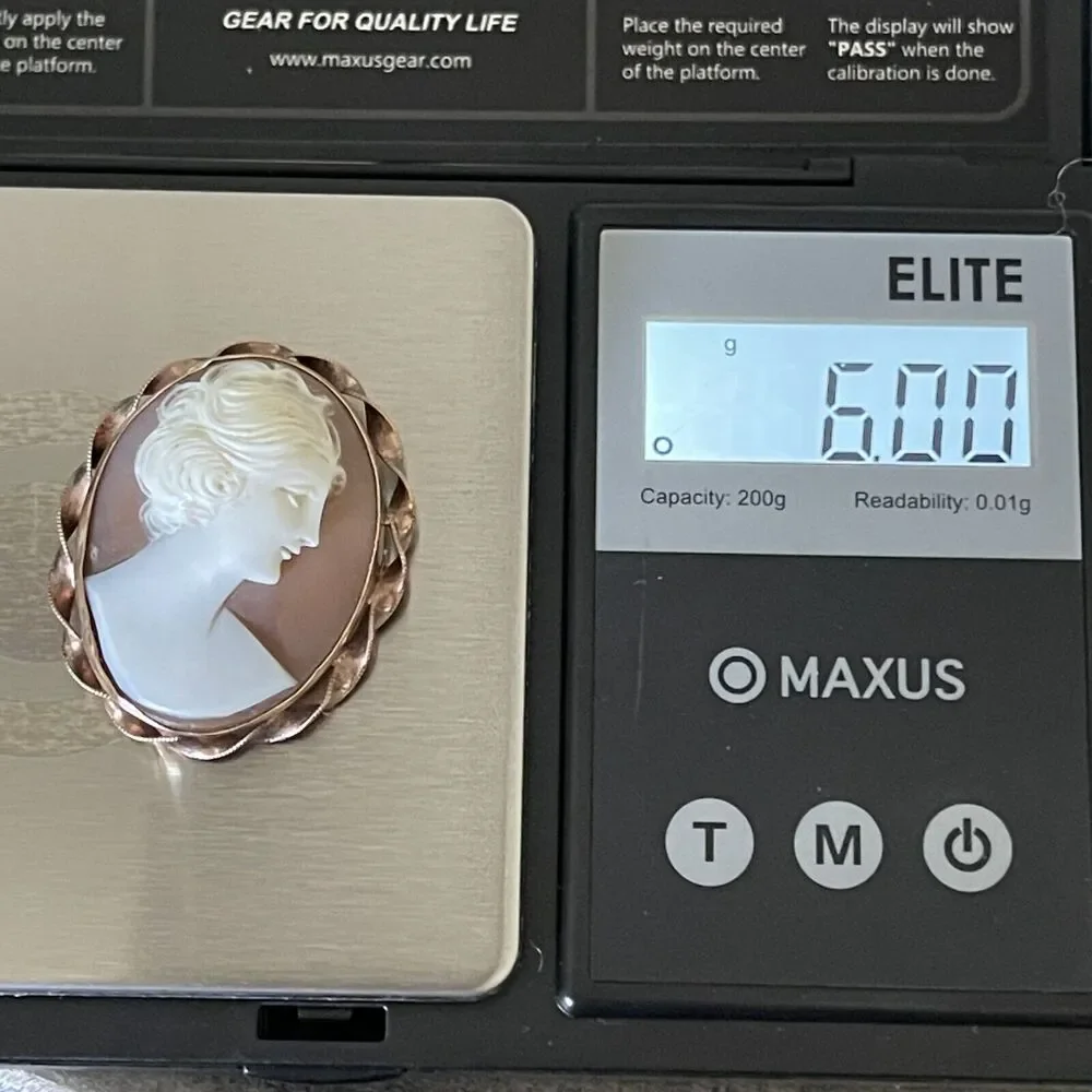 Antique 20's/30's 10k Rose Gold Bezel Set Carved Shell Cameo Brooch Pendant 6g